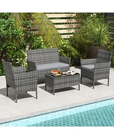 Pcs Patio Furniture Set with Washable Cushions and Tempered Glass Coffee Table