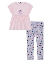 Tommy Hilfiger Toddler and Little Girls 2-Piece Slub Jersey Cinched Tunic Printed Leggings Set