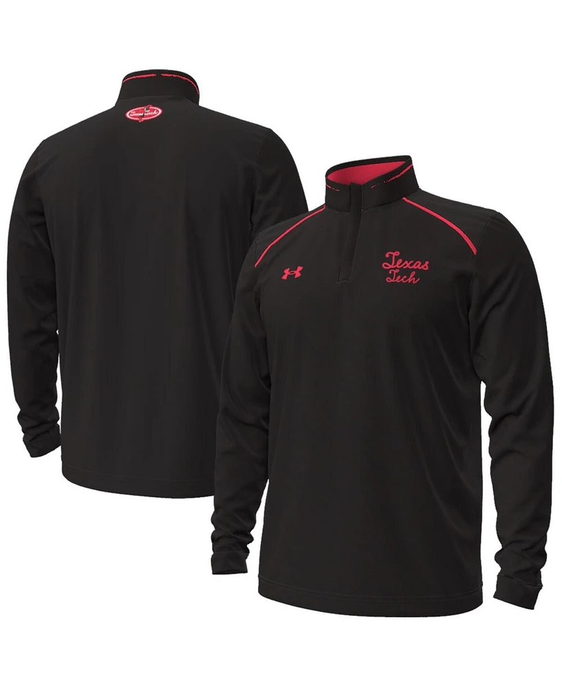 Under Armour Men's Black Texas Tech Red Raiders Throwback Cursive Quarter-Zip Pullover Sweatshirt