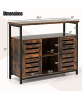 Buffet Cabinet Industrial Sideboard Storage Cabinet with Push-to-Open Slatted Door and 3 Adjustable Shelves