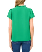 CeCe Women's Solid Ruffle-Trimmed Puff-Sleeve Blouse