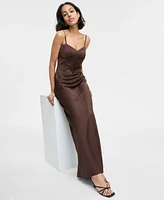 Seni & Cade Juniors' Pintuck Satin Sleeveless Column Gown