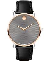 Movado Men's Museum Classic Swiss Quartz Black Calfskin Watch, 40mm