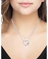 And Now This Cubic Zirconia Double Layered Strand Heart Necklace