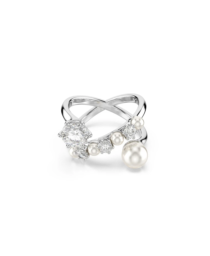 Swarovski Crystal Cultivated Pearl Round Cut Statement Ring