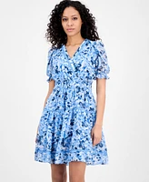 Taylor Women's Printed Smocked-Waist Fit & Flare Dress