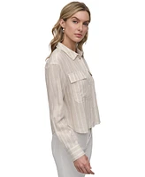 Dkny Jeans Women's Linen-Blend Cropped Long-Sleeve Shirt