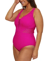 Becca Etc Plus Castaway Textured One-Piece Swimsuit