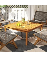 Gymax Outdoor Coffee Table w/ Slatted Tabletop Small Outside Table Square Patio Table
