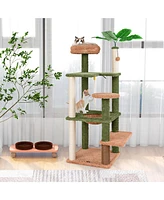 Gymax 60'' Cat Tree for Indoor Cats Cute Cat Tower w/ Sisal Scratching Posts & Rope