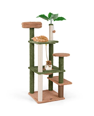 Gymax 60'' Cat Tree for Indoor Cats Cute Cat Tower w/ Sisal Scratching Posts & Rope