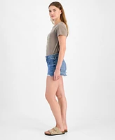 Lucky Brand Women's High Rise Frayed-Hem Denim Mom Shorts