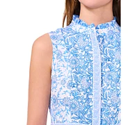 Msk Petite Printed Ruffle-Neck Button-Front Maxi Dress