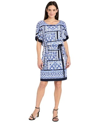 R & M Richards Plus Printed Blouson A-Line Dress