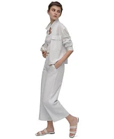 Dkny Jeans Womens Linen Blend Cropped Long Sleeve Shirt Cropped Wide Legpants