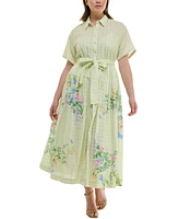 Taylor Plus Cotton Eyelet Floral-Print Shirtdress