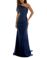 B Darlin Juniors' One-Shoulder Draped Floor-Sweeping Gown
