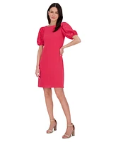 Vince Camuto Petite Boat-Neck Eyelet-Puff-Sleeve Shift Dress