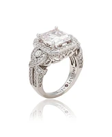 Suzy Levian Sterling Silver Asscher Cut Cubic Zirconia French Filigree Ring