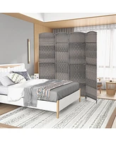 4-Panel Folding Privacy Screen with Hand-Woven Pattern Stylish Room Divider for Home, Office, or Living Room