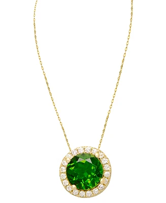 Green Spinel (1 ct. t.w.) & Lab-Grown White Sapphire (1-1/6 ct. t.w.) Halo 18" Pendant Necklace in 14k Gold over Sterling Silver