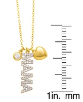 Lab Grown White Sapphire Mama Multi-Charm 18" Pendant Necklace (3/8 ct. t.w.) in 14k Gold over Sterling Silver