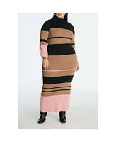 Eloquii Women's Plus Striped Mock Neck Sweater Dress