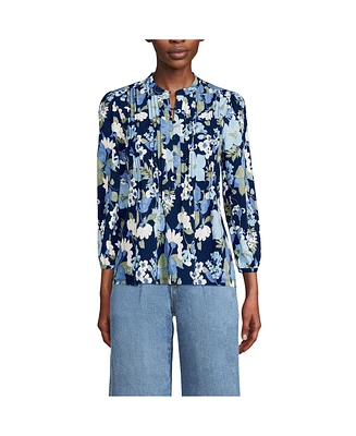Lands' End Women's Lightweight Jersey Button Pintuck Top