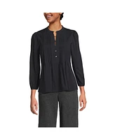 Lands' End Women's Lightweight Jersey Button Pintuck Top