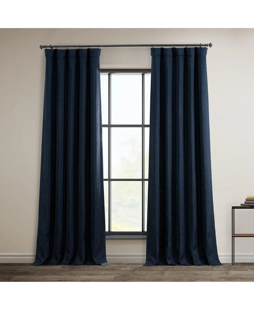 Half Price Drapes Nightfall Navy Textured Faux Linen Room Darkening Curtain