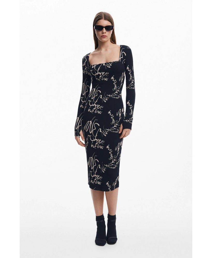 Desigual Women's Square neckline dress Lettering