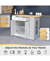 Kitchen Island with Ample Storage and 3-Level Adjustable Shelves for Organizing