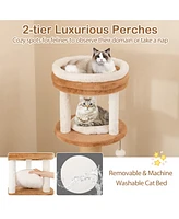 Tall Cat Tree with Self-Groomer & Removable Cat Bed Cozy & Functional Climbing Tower for Cats