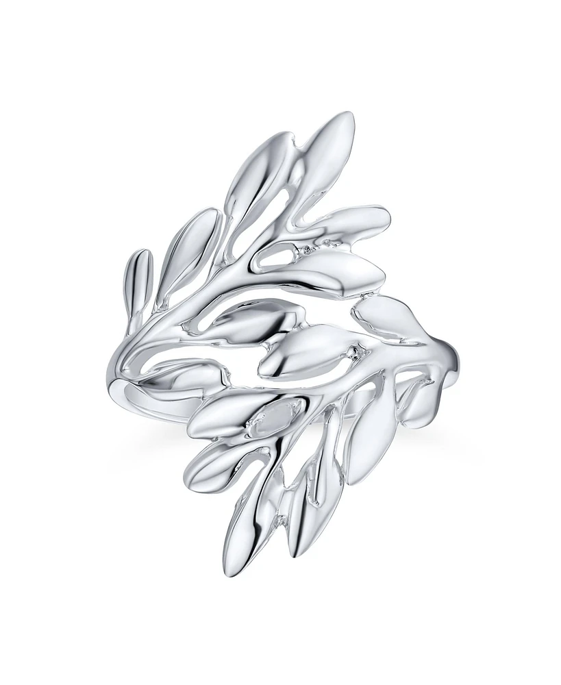 Bling Jewelry Nature-Inspired Ivy Laurel Vine Leaf Bypass Sterling Silver Ring