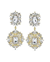 Bling Jewelry Big Crystal Art Deco Statement Chandelier Dangle Earrings Yellow Gold & Black Plated Metal