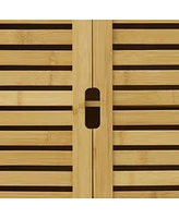 Unho Bathroom Wall Cabinet: Bamboo Wood Kitchen Wall Mounted Medicine Cabinet with 3 Shelves
