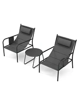 3 Piece Outdoor Bistro Set Patio Metal Chair and Coffee Table Set-Gray