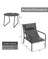 3 Piece Outdoor Bistro Set Patio Metal Chair and Coffee Table Set-Gray