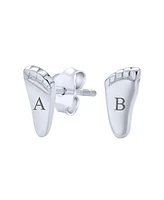 Bling Jewelry Tiny Feet Foot Print Shaped Stud Earrings Silver Plated .925 Sterling Silver