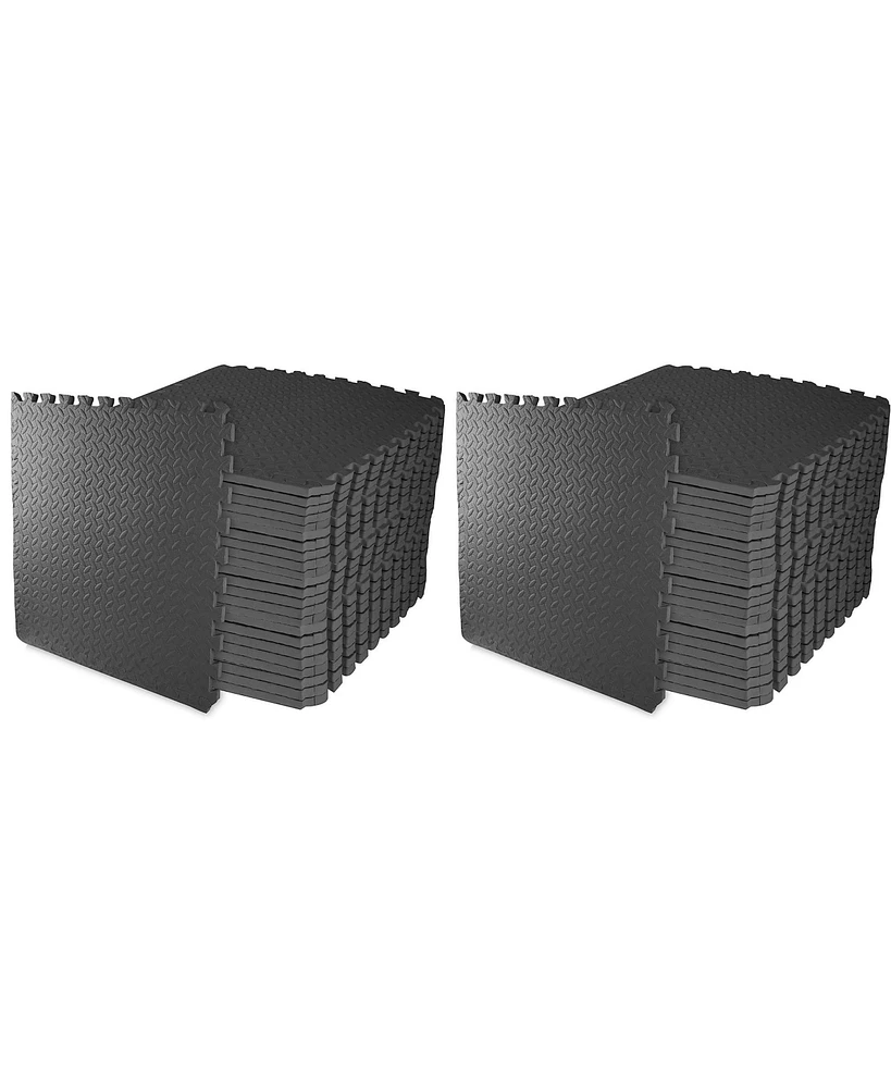 BalanceFrom Fitness 96 Square Foot Double Sided Non Slip High Density Eva Foam Exercise Mat Tiles with Interlocking Edges, Black (2 Pack)
