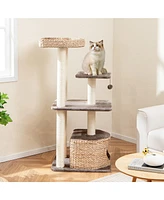 Gymax 52'' Cattail Cat Tower w/ Sisal Scratching Posts Perch Dangling Ball Cat Tree