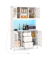 Kitchen Pantry Storage Cabinet Freestanding Buffet Cabinet with Led Lights