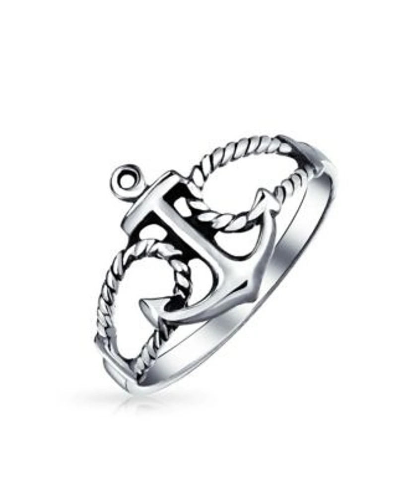 Bling Jewelry Tropical Beach Nautical Silver Ring with Anchor Band in Oxidized Sterling