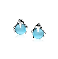 Bling Jewelry Gothic Punk Rocker Dragon Claw Stud Earrings Aqua Blue Ball Silver Tone