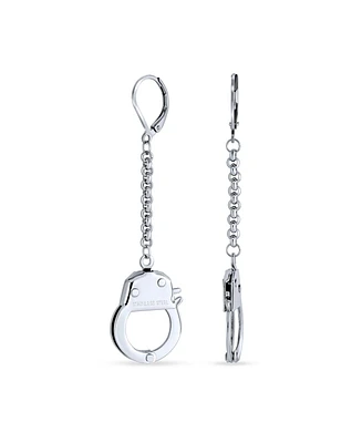 Bling Jewelry Partners Couples Grey Handcuffs Lever Back Dangle Earrings BlackSilver Tone Steel