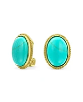 Bling Jewelry 7CT Oval Cabochon Natural Jade Lapis Lazuli Onyx Turquoise 14K Gold Plated Sterling Silver Clip-On Earrings