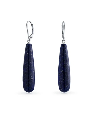 Bling Jewelry Long Linear Quartz Turquoise Onyx Lapis Lazuli Dangle Earrings Sterling Silver