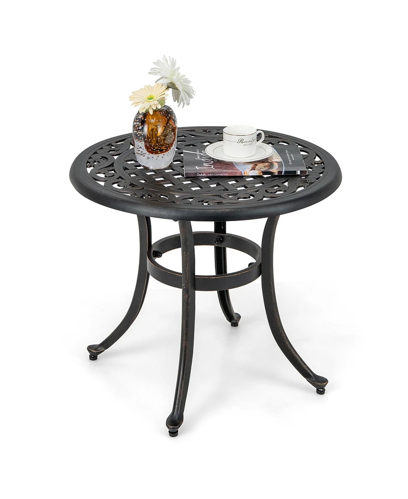 Gymax Cast Aluminum Patio Table 24''Outdoor Round Side Table Anti-Rust Coffee Bistro Table