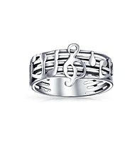 Bling Jewelry Silver Ring for Musicians: Treble Clef Note Band in Oxidized Sterling Silver