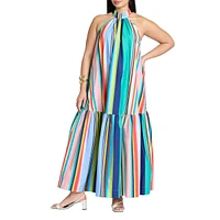 Eloquii Plus Multi Stripe Trapeze Maxi Dress